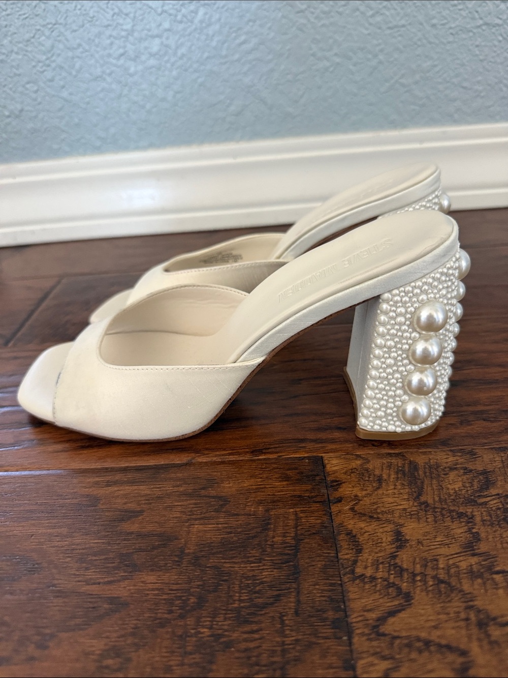 Steve Madden Cream Pearl-Embellished Block Heel Slingback